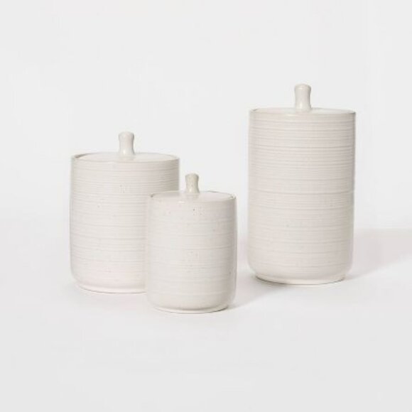 3pc Stoneware Kitchen Storage Canister Set - Threshold Studio‎ McGee VHTF Set - Picture 1 of 9